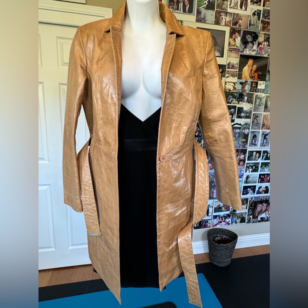 Express tan leather light coat